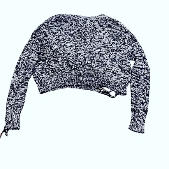Wildfox Distressed Sweater Women S Blue White Knit V-neck Cropped - Picture 7 of 8